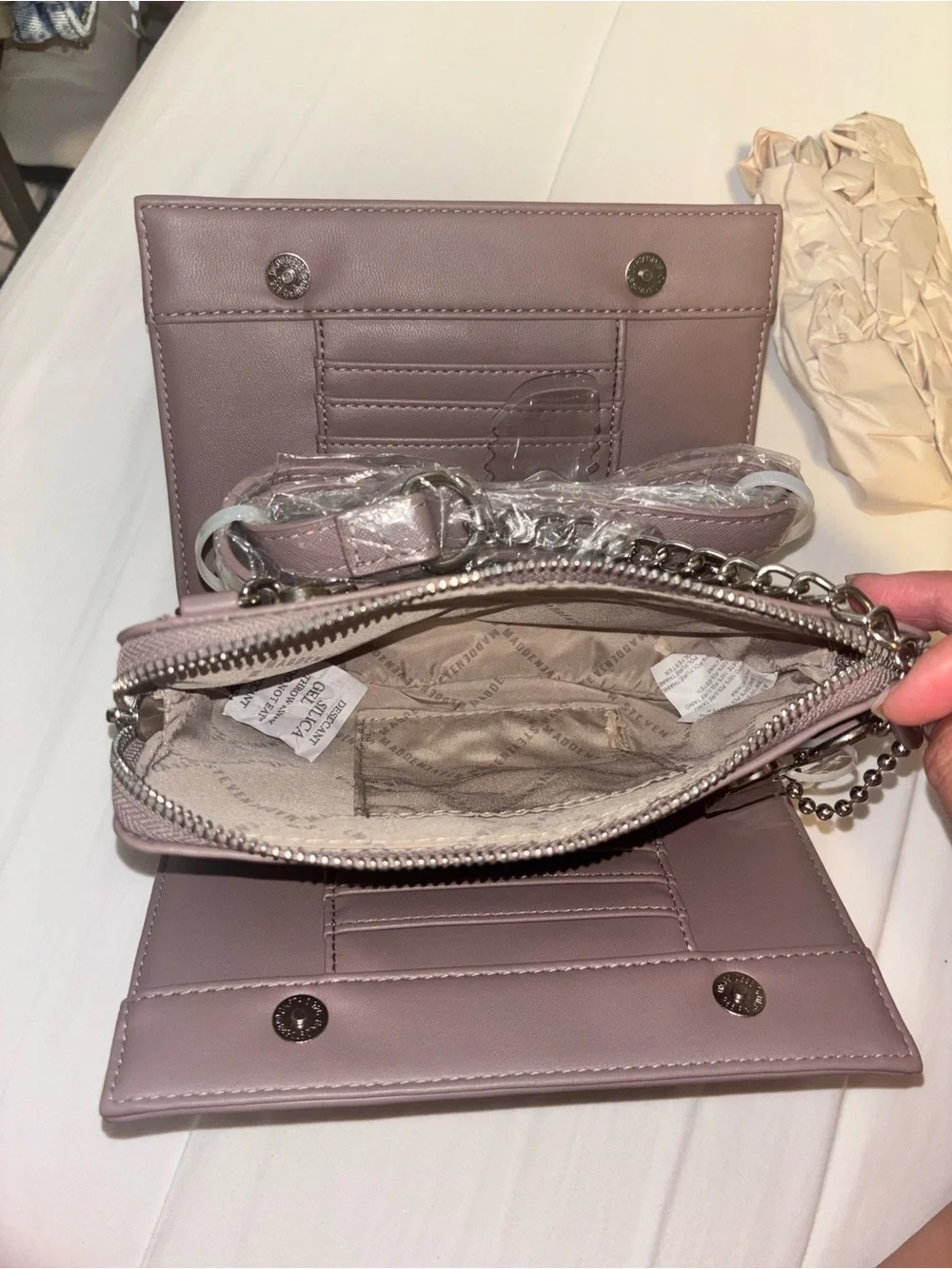 Steve Madden Mauve Pink Crossbody Wallet with Chain Strap